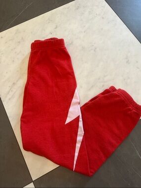 Aviator Nation Red Sweatpants with White Lightning Accent